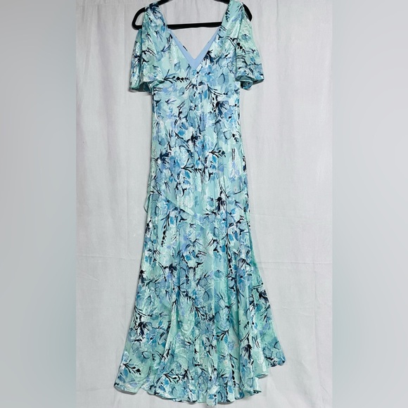 Alex Evenings Floral Jacquard Dress with Flounce Hi-Low Hem V-Neck NWOT - Picture 5 of 6